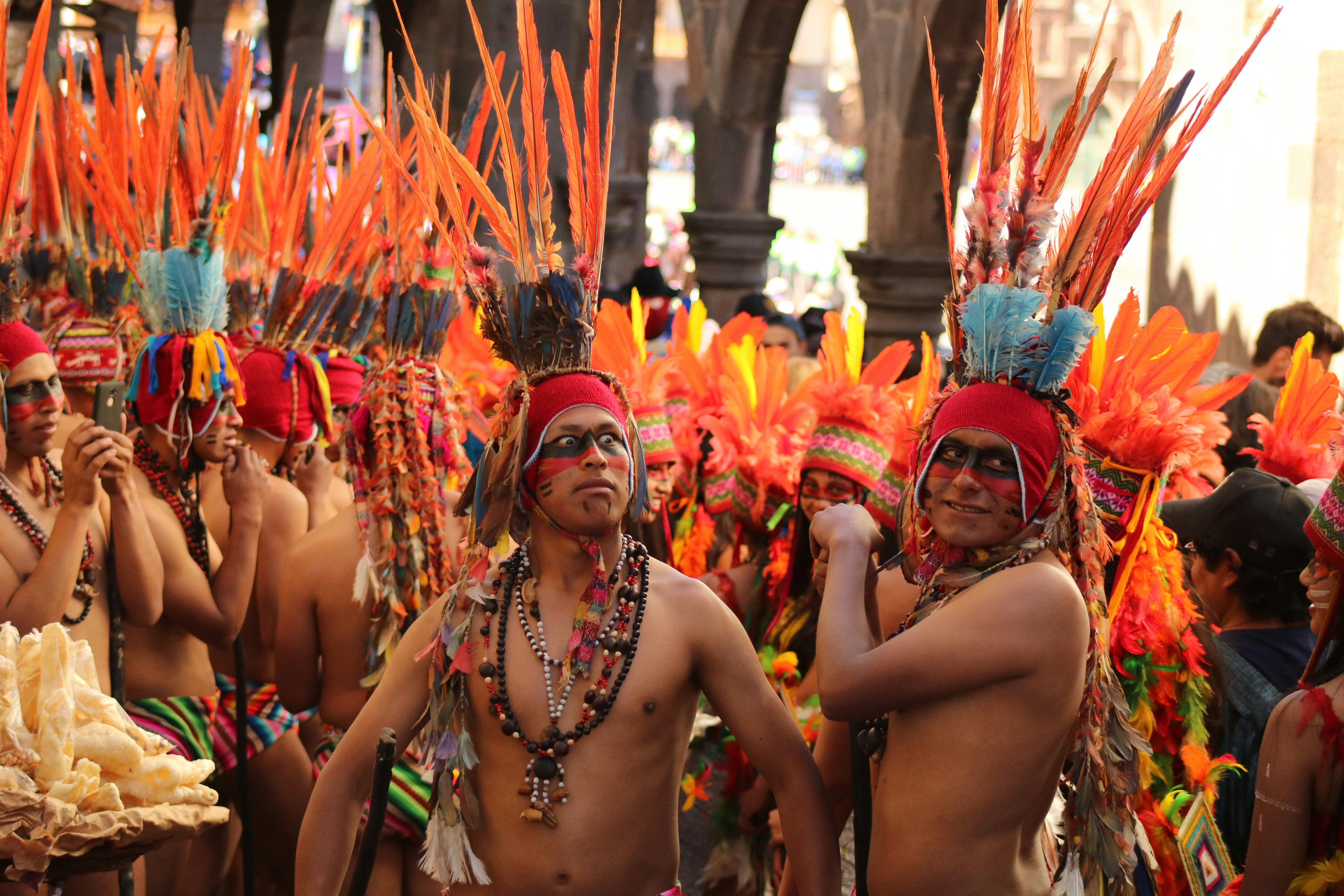 Indigenous People Performing Dance in Cusco Plaza