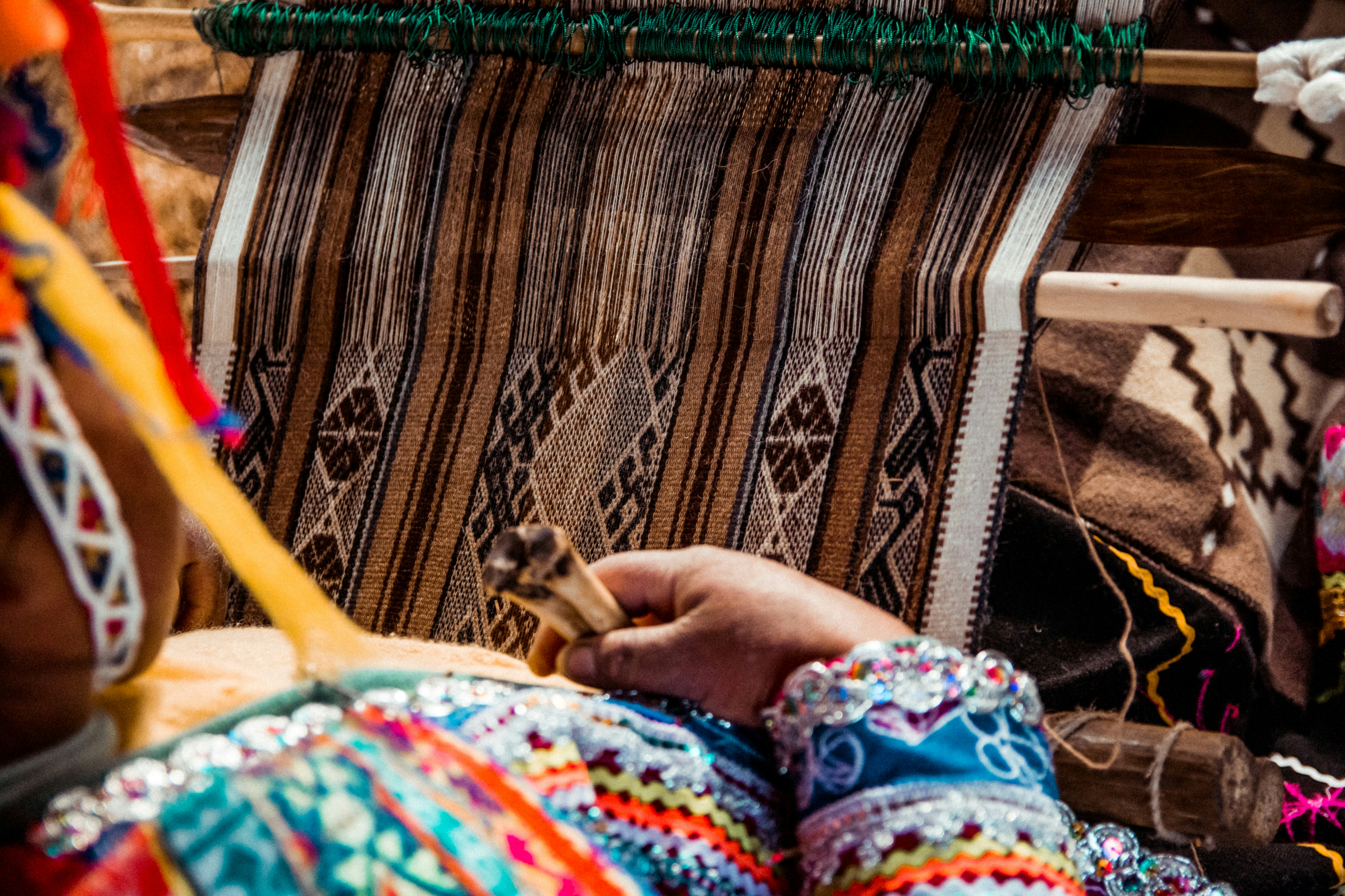 Brown and Tan Woven Fabric